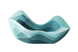 Abstract blue wavy glass sculpture in modern design, isolated on transparent background. Ideal for contemporary art and design projects. png