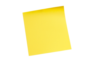 A yellow sticky note sits on a white background. The note is rectangular in shape and is placed in the center of the image. The bright yellow color of the note contrasts with the white background png