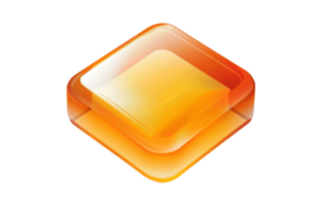 A square of orange candy sits on a white background. The candy is shiny and has a smooth texture png