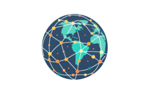 A blue and white globe with a network of lines connecting it png