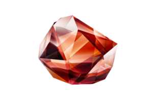 High-quality image of a faceted red gemstone in a geometric style, isolated on a transparent background. Perfect for jewelry and decoration themes. png