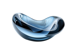 A blue bowl with a curved edge sits on a white background. The bowl is made of glass and has a unique, abstract shape. The blue color of the bowl creates a calming and serene atmosphere png