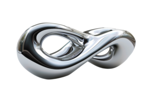 A silver object with a curved shape that resembles an infinity symbol. The object is shiny and reflective, giving it a modern and futuristic appearance png
