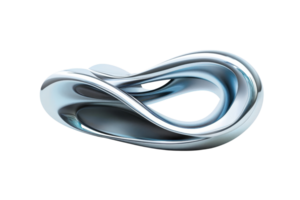 A silver object with a curved shape. It is a piece of art. The object is shiny and reflective png