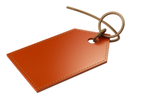 A tag with a brown cord tied to it. The tag is orange and has a hole in the middle png
