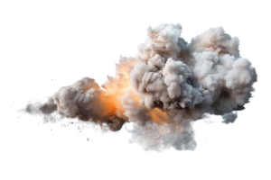 Dramatic explosion with dense smoke and fire blast on a transparent background, perfect for action, effects, and digital art projects. png