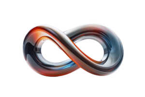 A glass object with a spiral shape that looks like an infinity symbol. The object is made of glass and has a blue, red, and orange color scheme png