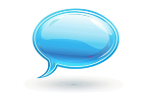 Blue glossy speech bubble icon on a transparent background. ideal for representing communication, dialogue, and messaging in digital designs. png