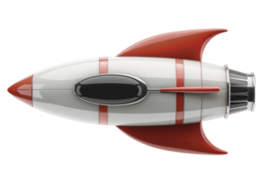 Futuristic rocket ship with a sleek design, red and white color scheme, representing innovation and space exploration. Isolated on transparent background. png