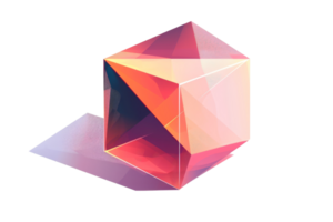 A cube with a pink and orange color. The cube is made of glass and has a shiny surface png