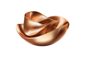 A gold bowl with a curved edge sits on a white background. The bowl is shaped like a triangle and has a shiny, metallic finish. The bowl appears to be a decorative piece png