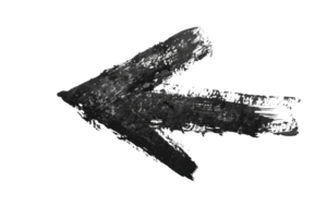 Black grunge arrow isolated on transparent background. Hand-drawn rough textured arrow pointing left, suitable for designs and illustrations. png