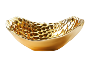 A gold bowl with a pattern of waves on it. The bowl is sitting on a white background png