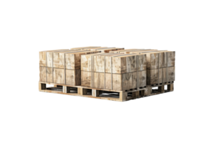 Wooden pallets stacked together, ready for shipping or storage. Ideal for logistical and warehouse use. High-resolution, isolated on white. png