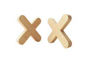 Two wooden X's are shown on a white background. The X's are wooden and appear to be carved out of wood. They are placed next to each other, with one on the left and the other on the right png