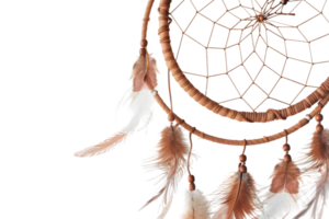 Handcrafted dreamcatcher with feathers and intricate web design, symbolizing protection and positive energy, isolated on transparent background. png