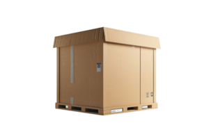 Large cardboard box on wooden pallet, isolated with a transparent background. perfect for shipping, transportation, or storage concept. png