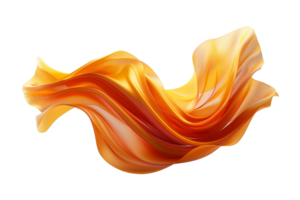 Abstract flowing silk fabric with vibrant orange and yellow hues in a dynamic, wave-like shape on a transparent background. png