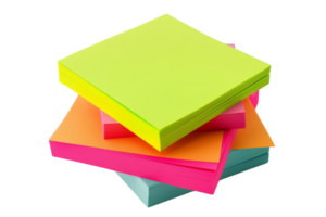 Stacked colorful sticky notes in neon colors, isolated on transparent background. Perfect for office, school, or personal use. png