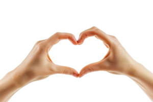 Two hands forming a heart shape on a white background. Concept of love and affection png