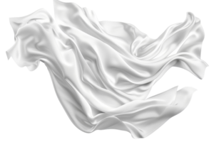 Elegant flowing white fabric captured in mid-air, creating beautiful soft waves and curves against a transparent background. png
