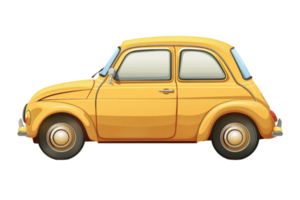 Illustration of a small yellow vintage car with rounded edges and a cute, compact design, perfect for nostalgic and retro-themed projects. png