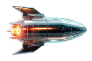 Futuristic rocket ship with glowing engine, high-tech spacecraft design, isolated on transparent background. perfect for sci-fi concepts. png