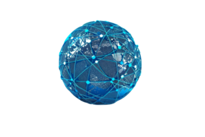 Digital globe with network connections on blue background, representing global communication and technology. Abstract and modern design. png