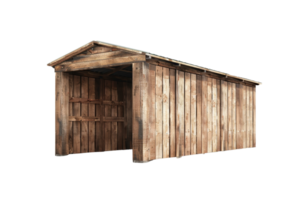 Wooden shed isolated on a transparent background. showcasing rustic architecture and simple storage solutions for various uses. png