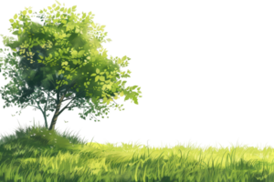 Serene landscape of a lone tree on a grassy field, perfect for nature and outdoor themes in your projects. png