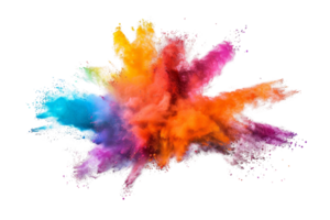 Vibrant explosion of colorful powder creating an abstract visual effect, captured on a transparent background for creative design projects. png