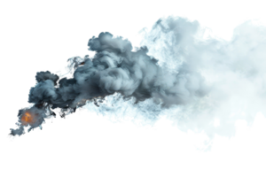 Dense smoke cloud, a mix of black and white smoke, rising against a transparent background, representing fire, pollution, or explosion. png