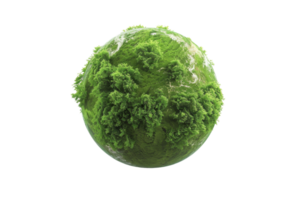 A green planet with trees on it. The planet is surrounded by a white background. The trees are lush and green, giving the planet a vibrant and healthy appearance png