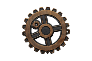 Vintage mechanical gear with intricate design and metallic texture, ideal for steampunk-themed projects and engineering concept illustrations. png