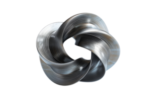 Abstract metallic sculpture with a twisted design, representing modern industrial art and creative engineering concepts. png