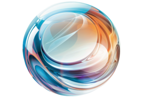 A colorful, abstract, and shiny object with a blue and orange swirl. The object is round and has a shiny, reflective surface png