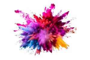 Vibrant explosion of color powder on black background. Expressive abstract artistic concept, high contrast and dynamic energy. png