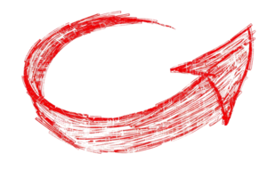 Vivid red hand-drawn sketch arrow curving upwards, isolated. Perfect for presentations, directions, design elements, and creative projects. png