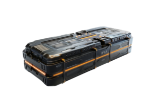 A black and orange object with a white background. The object is rectangular and has a metallic appearance png