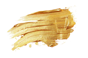 A gold brush stroke on a white background. The brush stroke is long and has a shiny, metallic appearance. The brush stroke seems to be part of a larger painting or artwork png
