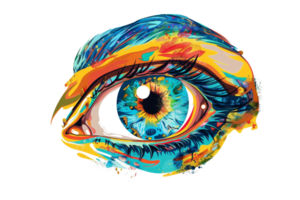 A colorful eye with a rainbow colored iris. The eye is the main focus of the image, and the colors of the iris and the frame create a vibrant and lively atmosphere png