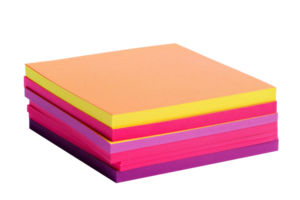 Stack of colorful sticky notes in various fluorescent colors, isolated on a transparent background. Ideal for office or school use. png