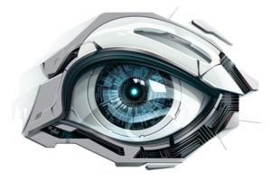 A close up of a blue eye with a metallic frame. The eye is surrounded by a white frame and has a blue tint png