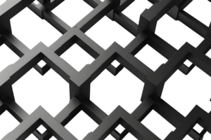 Abstract 3D black geometric pattern with interlocking squares creating a lattice structure on a transparent background. png