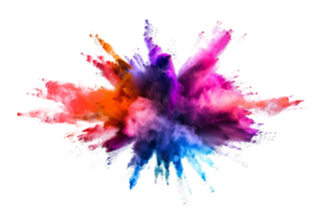 Vibrant explosion of colorful powder on a transparent background. showcasing a dynamic mix of bright hues and captivating patterns for artistic use. png