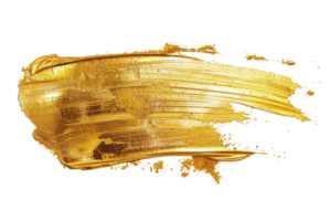 A gold brush stroke on a white background. The brush stroke is thick and has a shiny, metallic appearance. The brush stroke seems to be a part of a larger piece of artwork png