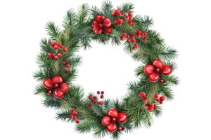 A wreath of red berries and pine needles. The wreath is a symbol of the Christmas season png