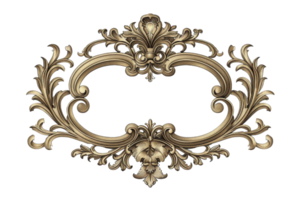 A gold frame with a floral design sits on a white background. The frame is ornate and intricate, with a sense of elegance and sophistication png