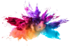 Vivid explosion of colorful powder creating a dynamic burst of hues in the air, perfect for abstract art and vibrant backgrounds. png
