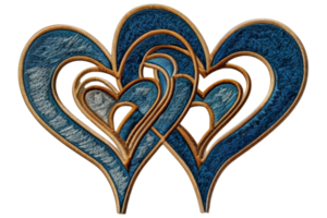 Intricate intertwined heart design with a blue and gold color scheme, perfect for romantic or decorative purposes. png